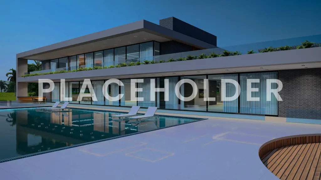 Moderne villa met grote glazen ramen en een zwembad
